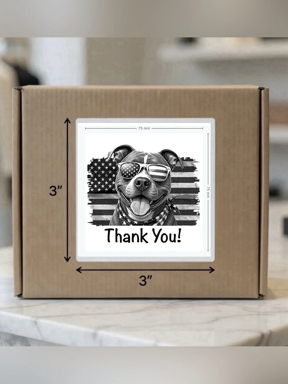 Patriotic Pit Bull Thank You Stickers  3”x3”-100ct.